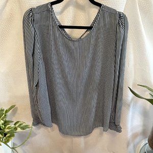 Vertical Stripe Teal & White Blouse